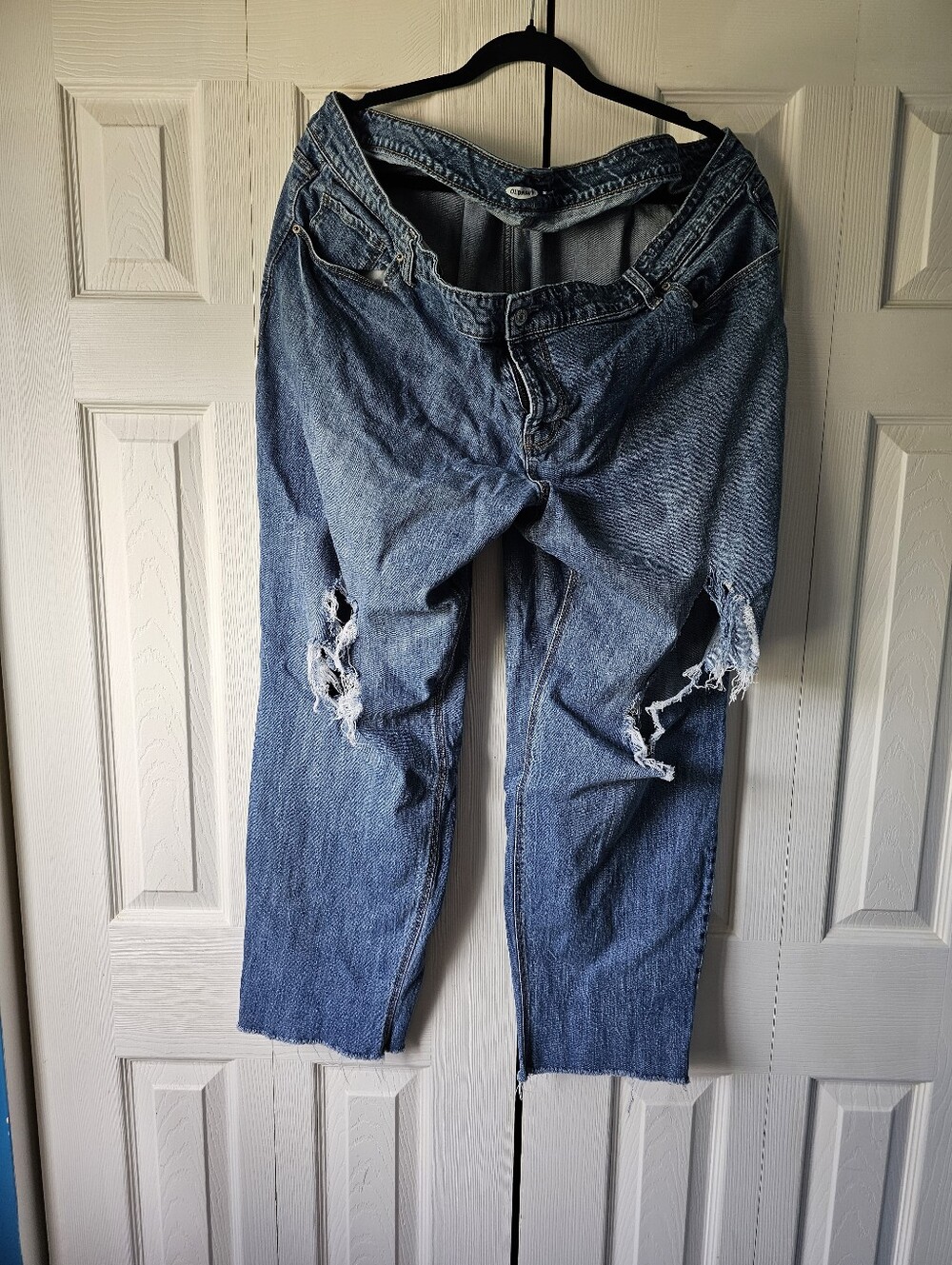Women's Old Navy Boyfriend Distressed Raw Hem Blue Jeans Size 24 Long Plus